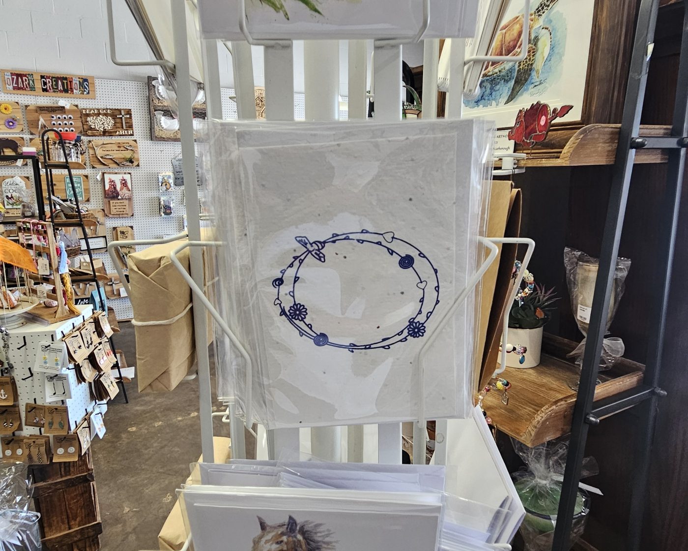 Local art prints and greeting cards on display