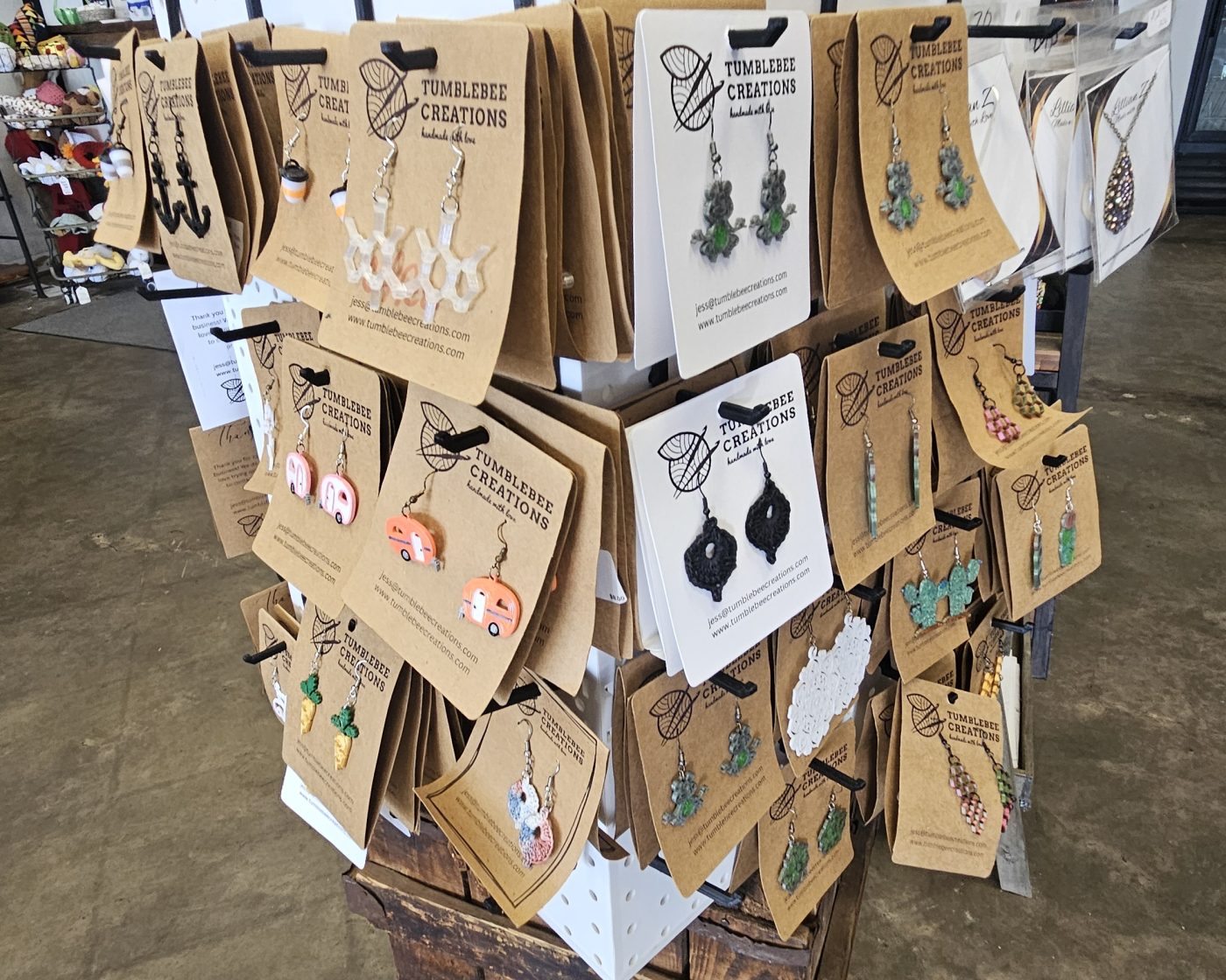Handmade jewelry including necklaces and earrings