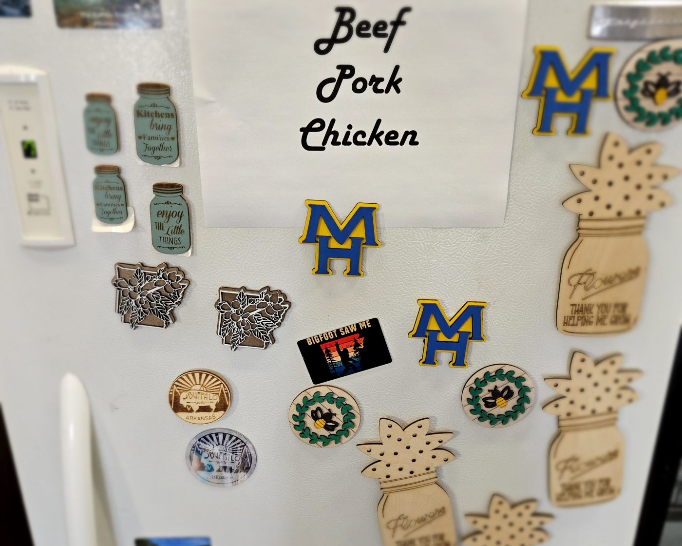 Packages of locally raised beef, pork, and chicken