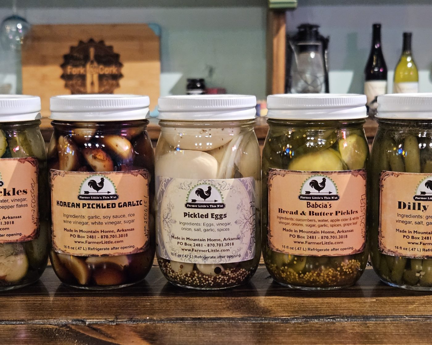Jars of pickled vegetables and relishes