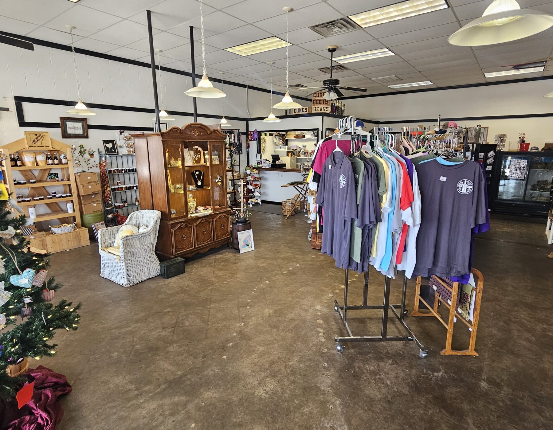 Interior of Mountain Homemade, shelves stocked with handmade goods from local makers